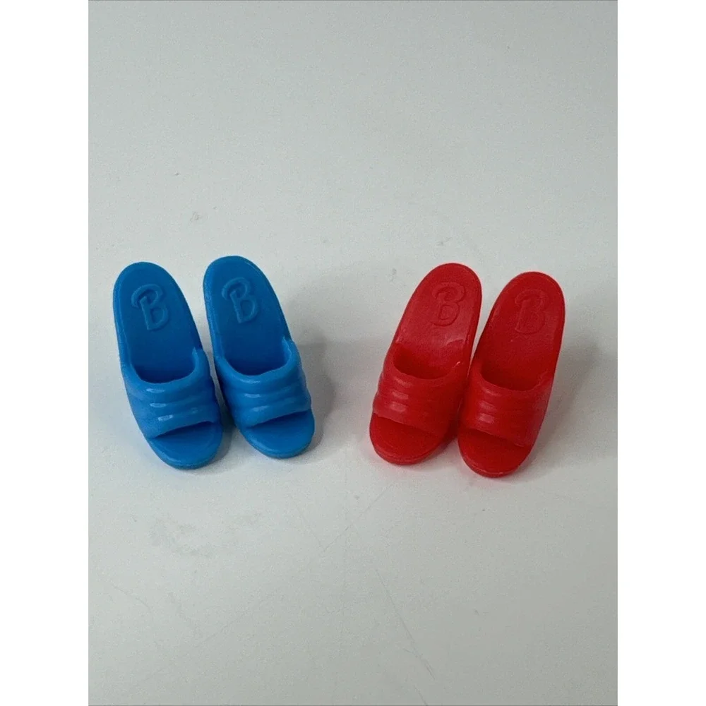 Barbie Doll Shoes Unisex OS Blue Red B Logo High Heel Mules‎ 2 Pairs Mattel Toy